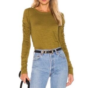 House Of Harlow 1960 Burnout Ruched Long Sleeve Tee Top Bronze Olive Medium Fall